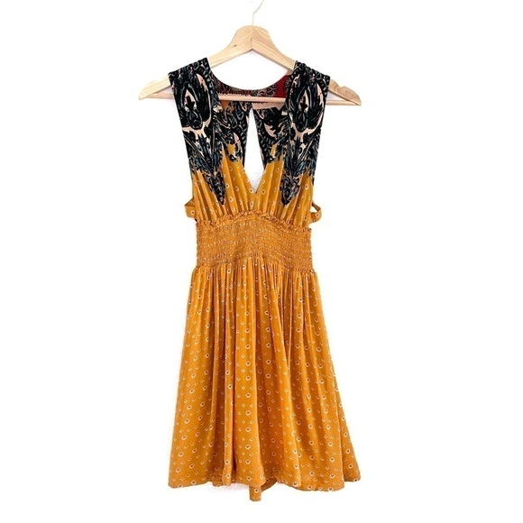 Free People Walking Through My Dreams Smocked Cutout Boho Mini Dress XS - Picture 7 of 16